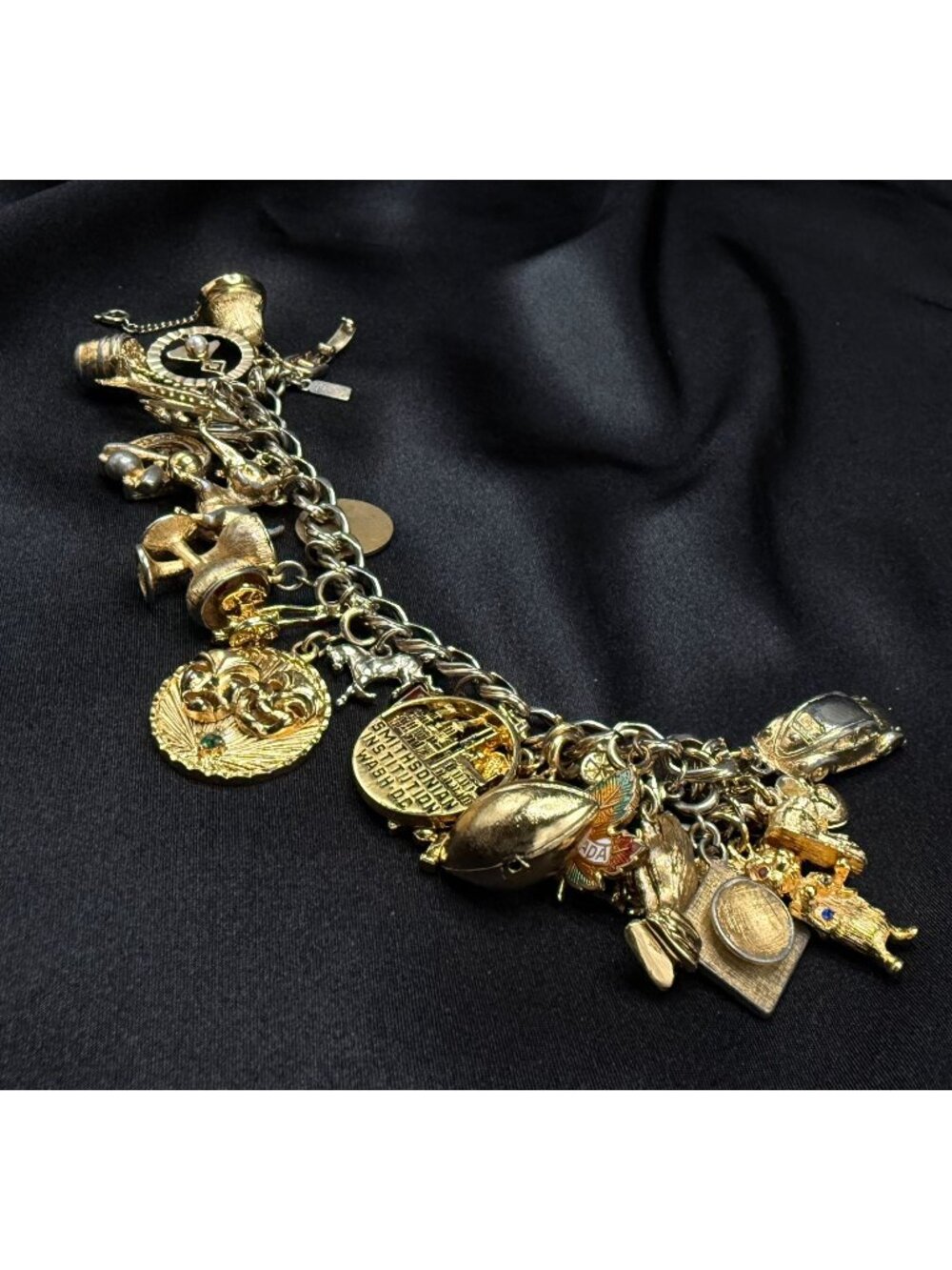 Vintage 1960s-1970s MONET Signed Gold-Tone Charm Bracelet